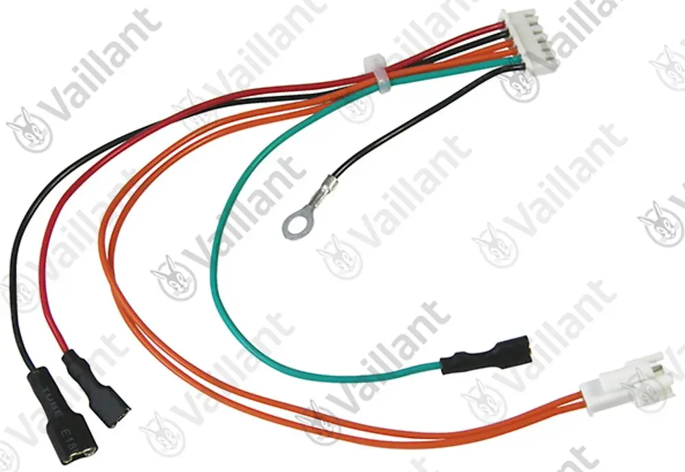 Kabelbaum von Vaillant mit mehreren farbigen Drähten und Steckverbindern, ausgestattet für elektrische Verbindungen in Heizsystemen.